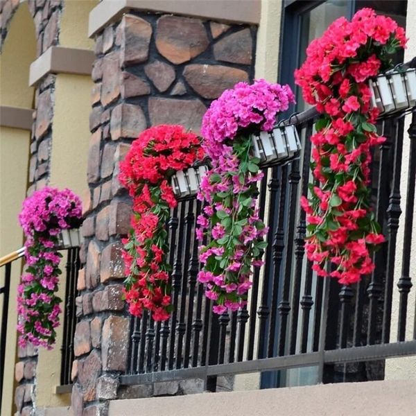 Hoa Giả - Chùm hoa đỗ quyên giả cao cấp dáng rủ treo tường - Decor Trang trí nhà cửa