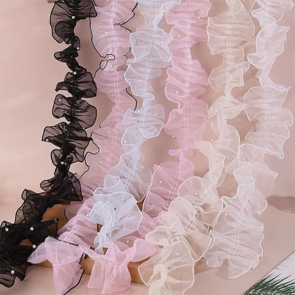 Voan đính ngọc - Viền voan công chúa đính ngọc may sẵn - Voan bèo bó hoa cực sang chảnh - 11cm x 2m