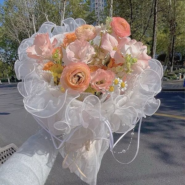 Voan đính ngọc - Viền voan công chúa đính ngọc may sẵn - Voan bèo bó hoa cực sang chảnh - 11cm x 2m