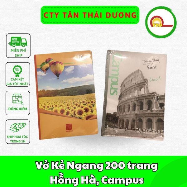 Vở Kẻ Ngang 200 trang Hồng Hà, Campus, Vở Học Sinh - Giao màu ngẫu nhiên