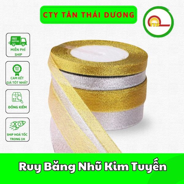 Ruy Băng Nhũ Kim Tuyến - Vàng/ Bạc 1cm, 2cm, 3cm, 4cm, 5cm (1 cuộn)