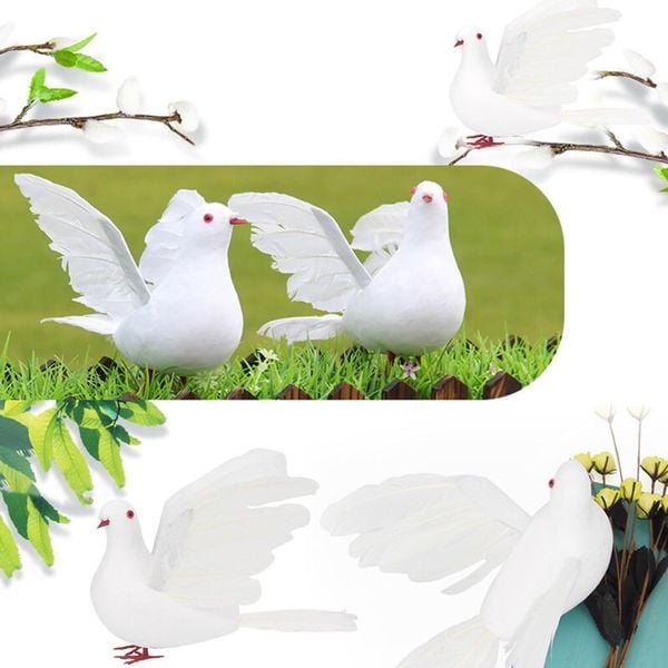 Set 2 con chim bồ câu giả trang trí đám cưới, decor trang trí tiểu cảnh