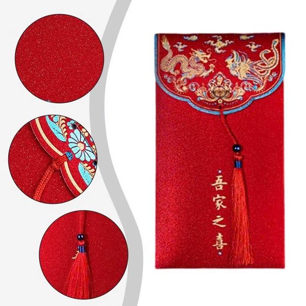 Set 2 chiếc Lì Xì đỏ mừng đám cưới, mừng năm mới - Lì Xì đỏ kèm tua rua giấy nhũ cao cấp và sang trọng