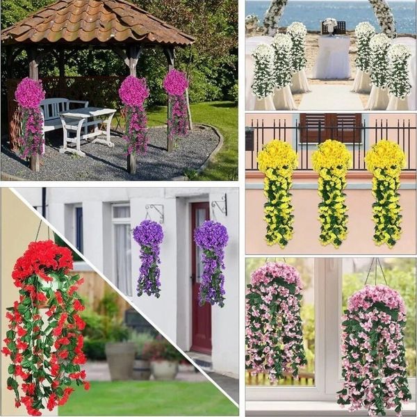 Hoa Giả - Chùm hoa đỗ quyên giả cao cấp dáng rủ treo tường - Decor Trang trí nhà cửa
