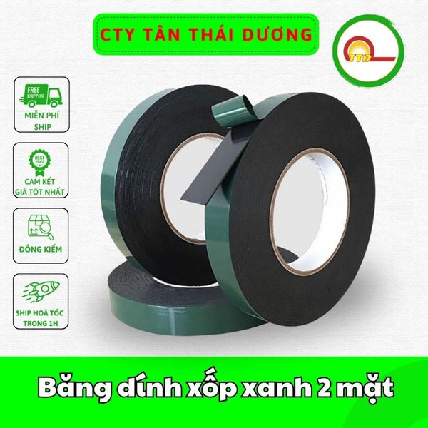 Băng dính xốp xanh 2 mặt_keo gốc dầu_chịu nhiệt
