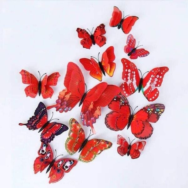 Set 12 con bươm bướm 3D dán tường, decor chụp ảnh, trang trí nhà cửa, trang trí bó hoa siêu đẹp