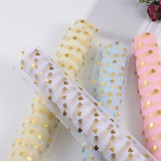 Lưới voan gói hoa hình tim - Sao vàng - Giấy gói hoa-lưới gói hoa 50cm x 4,5met