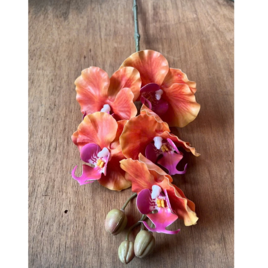 HOA GIẢ , Cành hoa lan hồ điệp giả , bằng cao su ,1 nhánh có 5 bông cánh xoăn - Decor Trang trí nhà cửa cực sang trọng