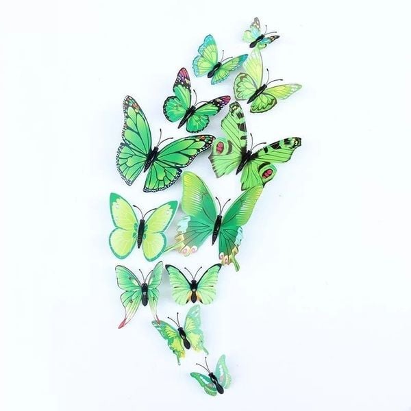 Set 12 con bươm bướm 3D dán tường, decor chụp ảnh, trang trí nhà cửa, trang trí bó hoa siêu đẹp