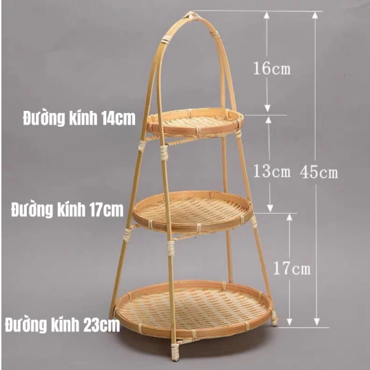 Mẹt tre tầng đan thủ công đựng đồ ăn, trang trí phụ kiện decor chụp ảnh