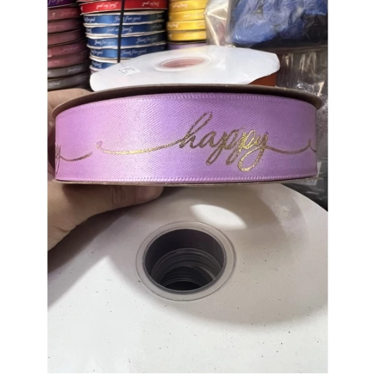 Ruy Băng Lụa In Chữ Happy Bản 2,5cm- Cuộn To Loại đẹp