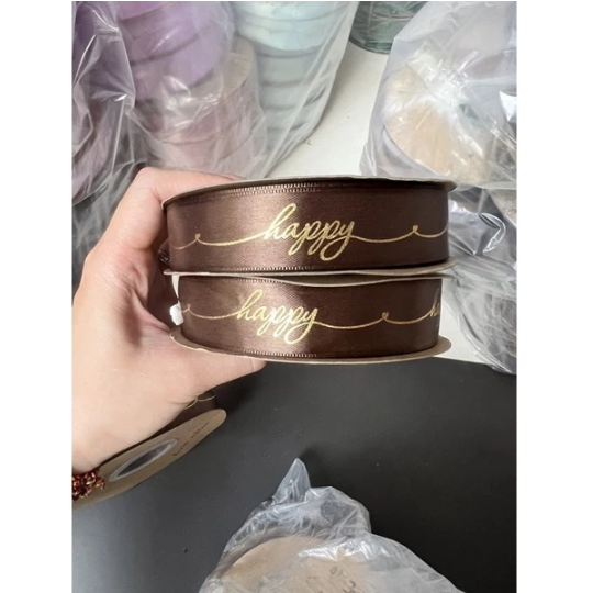 Ruy Băng Lụa In Chữ Happy Bản 2,5cm- Cuộn To Loại đẹp
