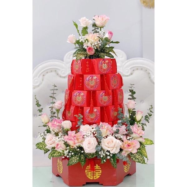 Vỏ hộp bánh , in hình rồng phượng - vỏ hộp bánh , đựng bánh phu thê - Decor tráp cưới hỏi