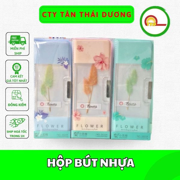 HỘP BÚT NHỰA FLOWER ÉP HOA KHÔ KIỂU HÀN QUỐC , Loại Đẹp