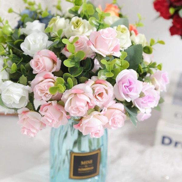 Cành HOA HỒNG xoăn 7 nhánh , Hoa giả trang trí nhà cửa , Hoa giả Decor , Hoa giả để bàn.