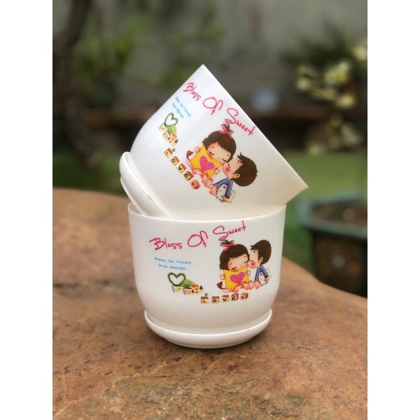 Chậu trồng cây - Chậu trông hoa, chậu nhựa giả sứ - Chậu cây để bàn