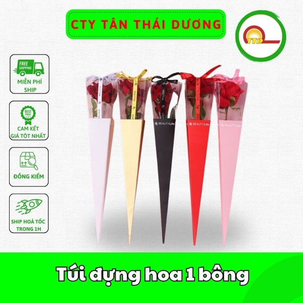 Túi đựng hoa 1 bông , sét gồm hộp giấy , 1 miếng mika , ruy băng sz 40.5*7cm