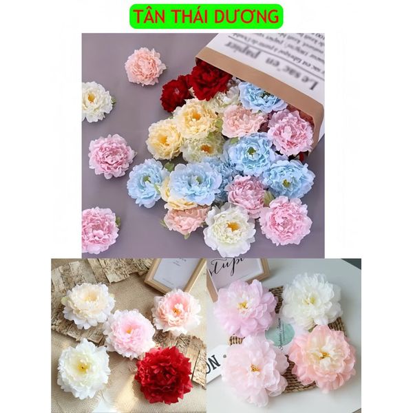 HOA GIẢ , Đầu bông hoa Mẫu Đơn kép - Đầu bông Mẫu Đơn lụa , trang trí giỏ quà, tháp oản - Decor loại đẹp