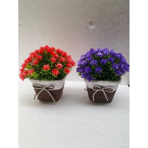 Chậu hoa - Chậu hoa tú cầu thắt nơ - Chậu hoa giả để bàn, Decor trang trí nhà cửa