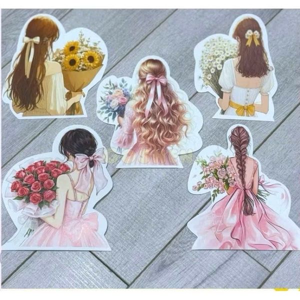 Banner cô gái cầm bó hoa - Gắn bó hoa, Decor bánh sinh nhật - Trang trí bó hoa (Ngẫu nhiên)