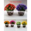 Chậu hoa - Chậu hoa tú cầu thắt nơ - Chậu hoa giả để bàn, Decor trang trí nhà cửa