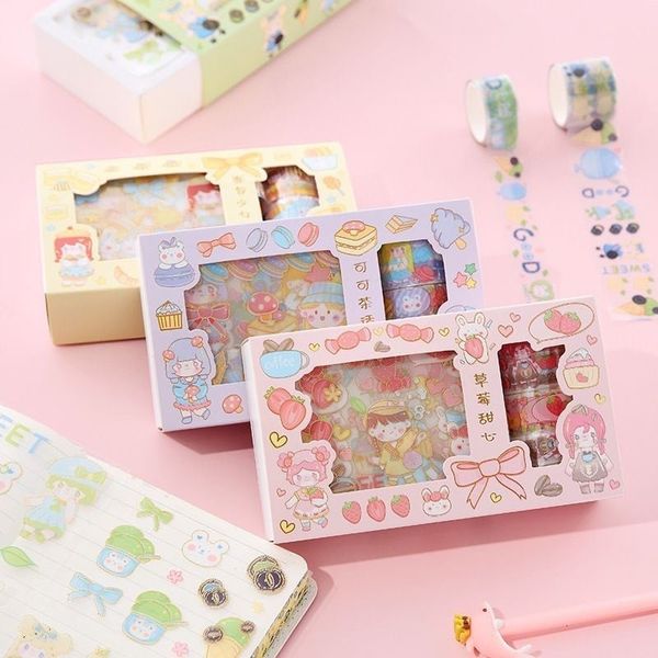 Hộp sticker và băng keo dán trang trí hoạ tiết hoạt hình dễ thương