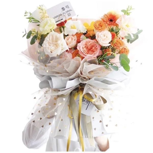 Lưới voan gói hoa hình tim - Sao vàng - Giấy gói hoa-lưới gói hoa 50cm x 4,5met