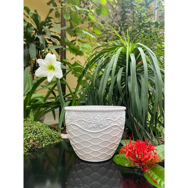 (Loại dày)Chậu trồng cây - Chậu trồng cây tròn, hoạ tiết hoa hồng mắt lưới - Chậu trồng cây nhựa giả sứ - Chậu trồng hoa