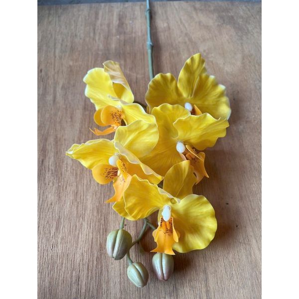 HOA GIẢ , Cành hoa lan hồ điệp giả , bằng cao su ,1 nhánh có 5 bông cánh xoăn - Decor Trang trí nhà cửa cực sang trọng
