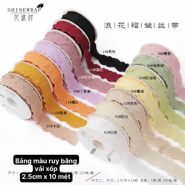 Ruy băng vải xốp - viền sóng - bản 2,5cm và 4cm. Làm nơ cực xinh