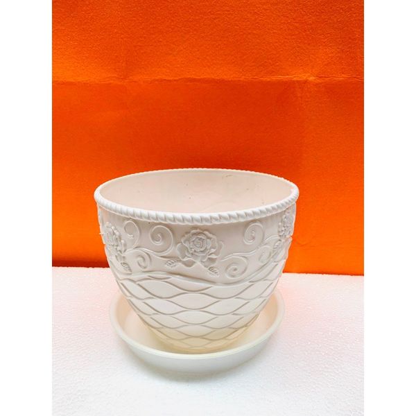 (Loại dày)Chậu trồng cây - Chậu trồng cây tròn, hoạ tiết hoa hồng mắt lưới - Chậu trồng cây nhựa giả sứ - Chậu trồng hoa