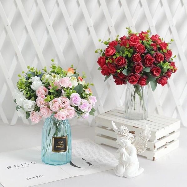 Cành HOA HỒNG xoăn 7 nhánh , Hoa giả trang trí nhà cửa , Hoa giả Decor , Hoa giả để bàn.