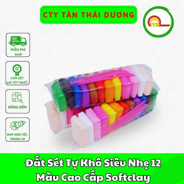 Đất Sét Tự Khô Siêu Nhẹ 12 Màu Cao Cấp Softclay Nặn Hình - An Toàn.