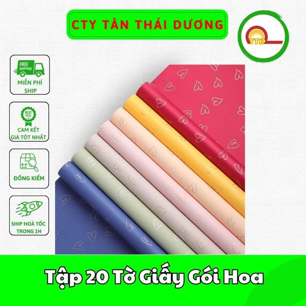 Tập 20 Tờ Giấy Gói Hoa - Giấy Bọc Quà Hoạ Tiết Hình Trái Tim - Phụ Kiện Gói Hoa,Gói Quà