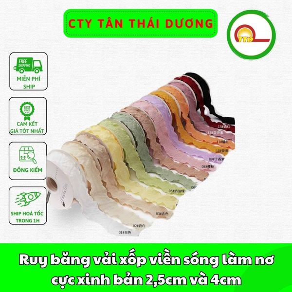 Ruy băng vải xốp - viền sóng - bản 2,5cm và 4cm. Làm nơ cực xinh