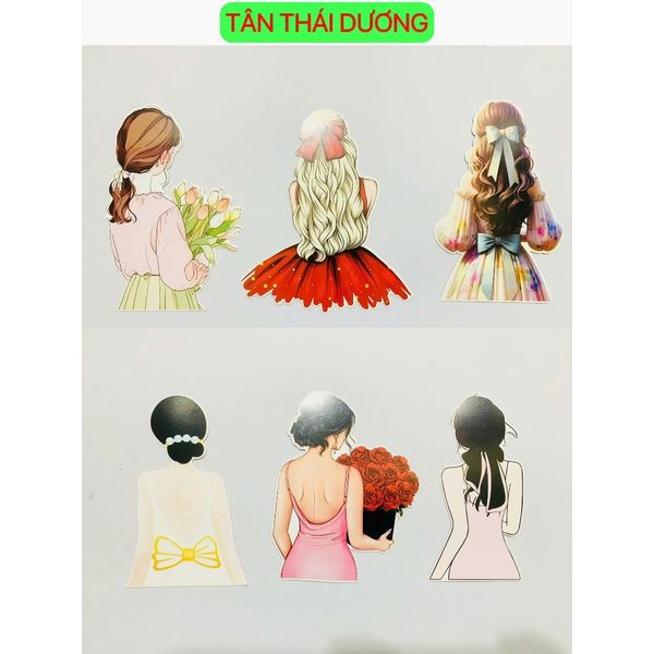 Banner cô gái cầm bó hoa - Gắn bó hoa, Decor bánh sinh nhật - Trang trí bó hoa (Ngẫu nhiên)
