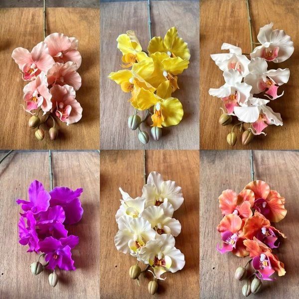 HOA GIẢ , Cành hoa lan hồ điệp giả , bằng cao su ,1 nhánh có 5 bông cánh xoăn - Decor Trang trí nhà cửa cực sang trọng