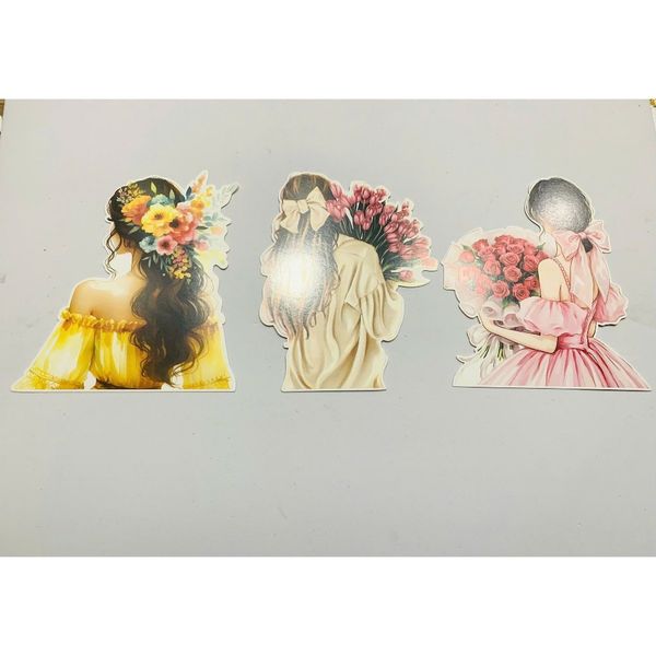 Banner cô gái cầm bó hoa - Gắn bó hoa, Decor bánh sinh nhật - Trang trí bó hoa (Ngẫu nhiên)