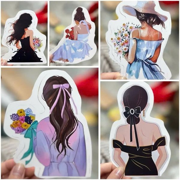 Banner cô gái cầm bó hoa - Gắn bó hoa, Decor bánh sinh nhật - Trang trí bó hoa (Ngẫu nhiên)
