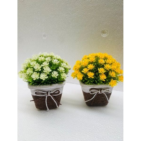 Chậu hoa - Chậu hoa tú cầu thắt nơ - Chậu hoa giả để bàn, Decor trang trí nhà cửa