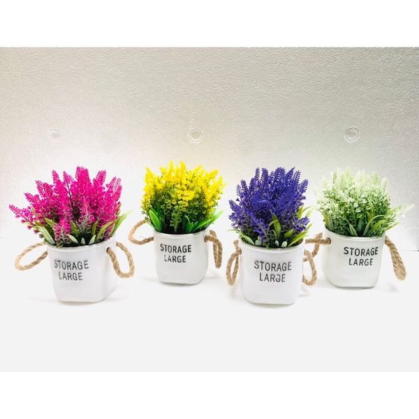 Chậu hoa - Chậu hoa oải hương có quai cao cấp - Chậu hoa giả để bàn, Decor trang trí cực đẹp