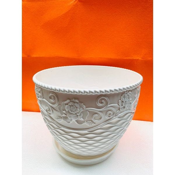 (Loại dày)Chậu trồng cây - Chậu trồng cây tròn, hoạ tiết hoa hồng mắt lưới - Chậu trồng cây nhựa giả sứ - Chậu trồng hoa