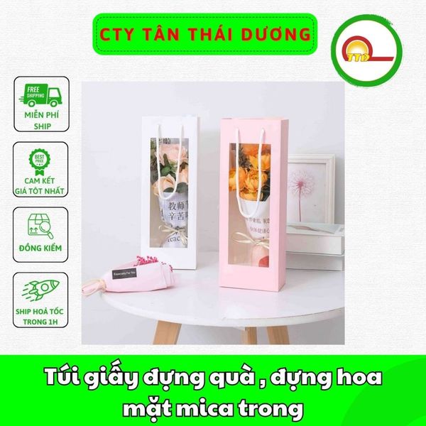 Túi giấy đựng quà mặt mika trong suốt - ,túi giấy đựng hoa mặt mica trong suốt    hàng đẹp 13*34cm*8.5cm