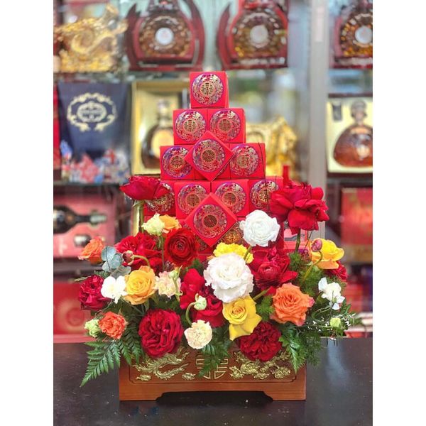 Vỏ hộp bánh , in hình rồng phượng - vỏ hộp bánh , đựng bánh phu thê - Decor tráp cưới hỏi