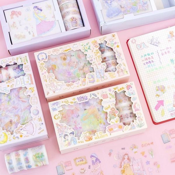 Hộp sticker và băng keo dán trang trí hoạ tiết hoạt hình dễ thương