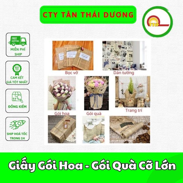 Giấy Gói Hoa - Gói Quà Cỡ Lớn-  Phong Cách Vintage - Họa Tiết Tờ Báo Cũ Cổ Điển.  50x70cm