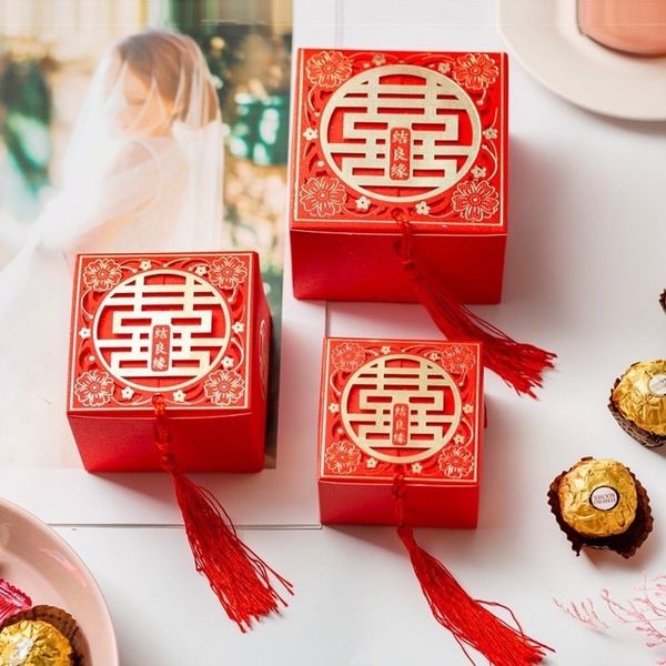 Vỏ hộp đựng bánh kẹo chữ Hỷ dùng trong tiệc cưới siêu đẹp