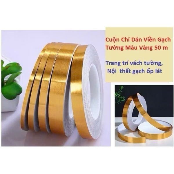 Cuộn decal vàng, bạc - Cuộn chỉ dán viền gạch, dán tường, Trang trí nội thất - Khổ 1cm x 50met