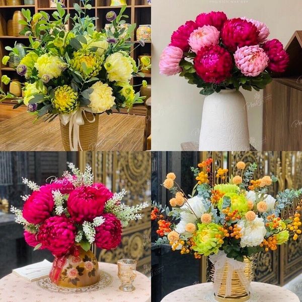 Hoa giả - Cành hoa cúc mẫu đơn cao cấp - Decor trang trí cực đẹp
