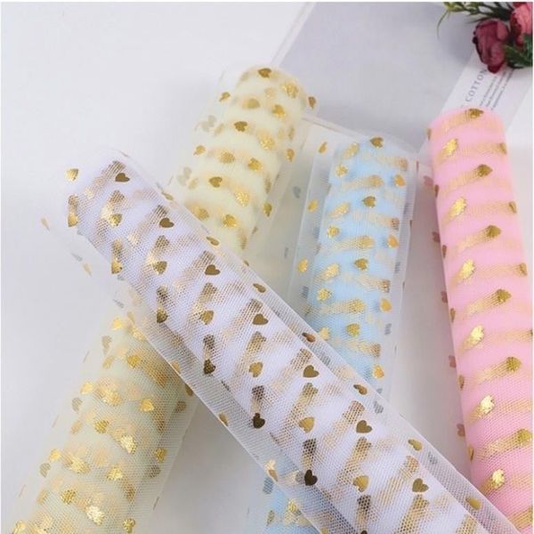 Lưới voan gói hoa hình tim - Sao vàng - Giấy gói hoa-lưới gói hoa 50cm x 4,5met